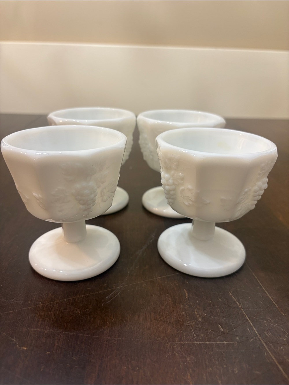 4 Vintage Westmoreland Milk Glass Paneled Grape Low Sherbet Dessert Cups
